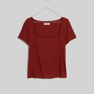 Madewell Ribbed Square-Neck Crop Top in Dark Merlot